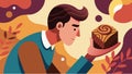 With a focused gaze the man observes the intricate patterns on the chocolate marveling at the craftsmanship that goes Royalty Free Stock Photo