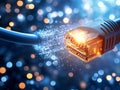 A focused image of a sleek LAN cable in a sophisticated server room, illustrating secure data transmission and Royalty Free Stock Photo
