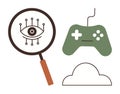 Magnifying Glass with Technology Eye, Green Game Controller, and Cloud Concept for Innovation Royalty Free Stock Photo