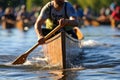 Focused Man rows an oar in a canoe. Generate Ai Royalty Free Stock Photo