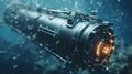 Focused medium shot of a submarines advanced quantum gravimeter device actively scanning with surrounding ocean currents Royalty Free Stock Photo