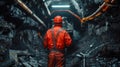 Dedicated miner working with protective gear in the depths of a dimly lit mine