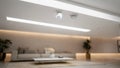 Focused motion sensor and LED ceiling panel in a stylish lounge ceiling highlighting energy control technology with the Royalty Free Stock Photo