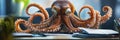 Focused octopus organizing documents neatly at desk Royalty Free Stock Photo