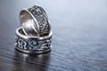 Focused old designed silver rings Royalty Free Stock Photo