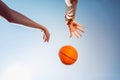 Focused photo on ball that being in air Royalty Free Stock Photo