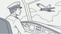 Focused Pilot in Cockpit, Aviation and Air Travel, vector design Generative AI Royalty Free Stock Photo
