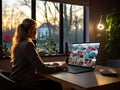 Focused professional in virtual meeting on laptop