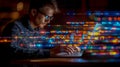 Focused Programmer Coding in a Futuristic Digital Environment