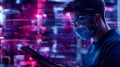 Focused Programmer in a Futuristic Setting generated using AI.