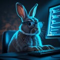 Focused Programmer Rabbit Working Late Night on Code â IT Development Close-up Royalty Free Stock Photo