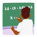 Focused Schoolboy Confidently Solving Math Problem On The Blackboard, Cartoon People Vector Illustration Royalty Free Stock Photo