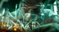 Focused Scientist Analyzing Chemical Reactions in Laboratory Environment Royalty Free Stock Photo