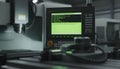 Close-Up of CNC Machine Control Panel and Green G-Code Screen Royalty Free Stock Photo