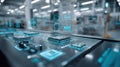 A focused shot of interconnected smart devices and sensors within a microfactory highlighting their role in data Royalty Free Stock Photo