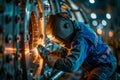 Professional welder working with a welding torch in industrial environment Royalty Free Stock Photo