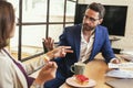 Focused two colleagues having lunch Royalty Free Stock Photo