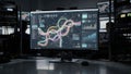 Focused view of advanced predictive routing algorithms on a central monitor at an AIoptimized dispatch hub with blurred Royalty Free Stock Photo