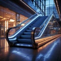 Focused view Escalator detail within modern building or subway station environment