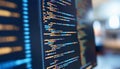 Focused view of secure software development code displayed on computer screen with blurred backdrop