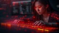 Futuristic Cyber Hacker with Glowing Red Interface Royalty Free Stock Photo