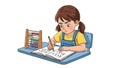 Focused young girl doing math homework with abacus and pencil Royalty Free Stock Photo
