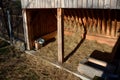 Fodder for big game in game reserve. double hay with possibility of feeding in two enclosures. wooden shelters popular with sheep Royalty Free Stock Photo