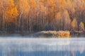 Fog above the lake at cold morning Royalty Free Stock Photo