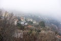 Fog above Milies village on mountain Pelion