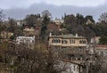 Fog above traditional houses in Milies village on mountain Pelion.Greece