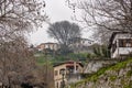 Fog above traditional houses in Milies village on mountain Pelion.Greece