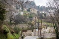 Fog above traditional houses in Milies village on mountain Pelion.Greece