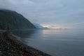 Fog on the Baikal spring sunrise Royalty Free Stock Photo