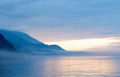 Fog on the Baikal spring sunrise Royalty Free Stock Photo