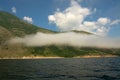 Fog on the Baikal spring sunrise Royalty Free Stock Photo