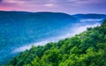 Fog in the Blackwater Canyon at sunset, seen from Lindy Point, B Royalty Free Stock Photo