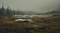 Eerily Realistic Fogy Grassland Lake In Hyperrealistic Style