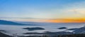 Fog and cloud mountain valley at sunset