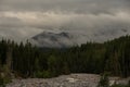 Fog and Clouds Waft over Mountains Below Mount Rainier