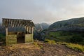 Fog and concrete hut at Black Rocks of Pungo Andongo or Pedras Negras in Angola Royalty Free Stock Photo