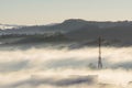 The fog cover Dalat plateau lands, Vietnam, background with magic of the dense fog and sun rays, sunshine at dawn part 6