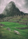 Fog at dawn in Machu Picchu. Peru. No people. Vertical image. Royalty Free Stock Photo