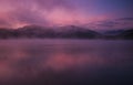 Fog at dawn over Lake Solina in the Bieszczady Royalty Free Stock Photo