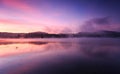 Fog at dawn over Lake Solina in the Bieszczady Royalty Free Stock Photo