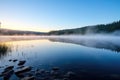 fog drifting over a peaceful lake at dawn Royalty Free Stock Photo