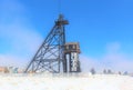 A fog filled Butte Montana Mining derrick
