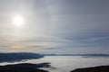 Fog filling Umbria valley, with layers of mountains and hills an Royalty Free Stock Photo