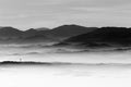 Fog filling Umbria valley, with layers of mountains and hills an Royalty Free Stock Photo