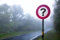 Fog forest and question sign Royalty Free Stock Photo