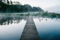 Fog, grass, trees against the backdrop of lakes and nature. Fishing background. Carp fishing. Misty morning. nature. Wild areas. Royalty Free Stock Photo